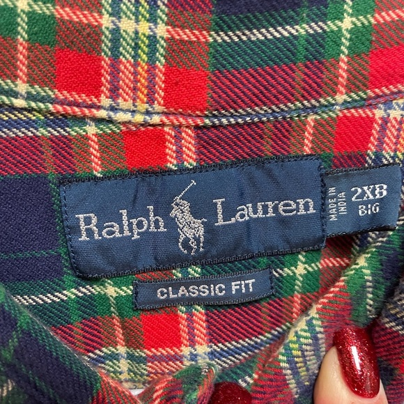 ❤️‍🔥 Ralph Lauren HANDSOME XXLB Classic Fit Red Green Black Plaid Flannel Shirt - Picture 6 of 8
